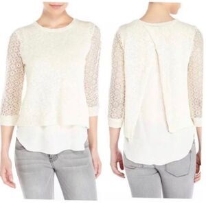Lucky Brand cinema sweater lace split back white M